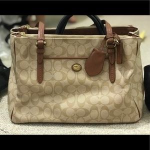 Coach Light Khaki Double Saddle Peyton Signature